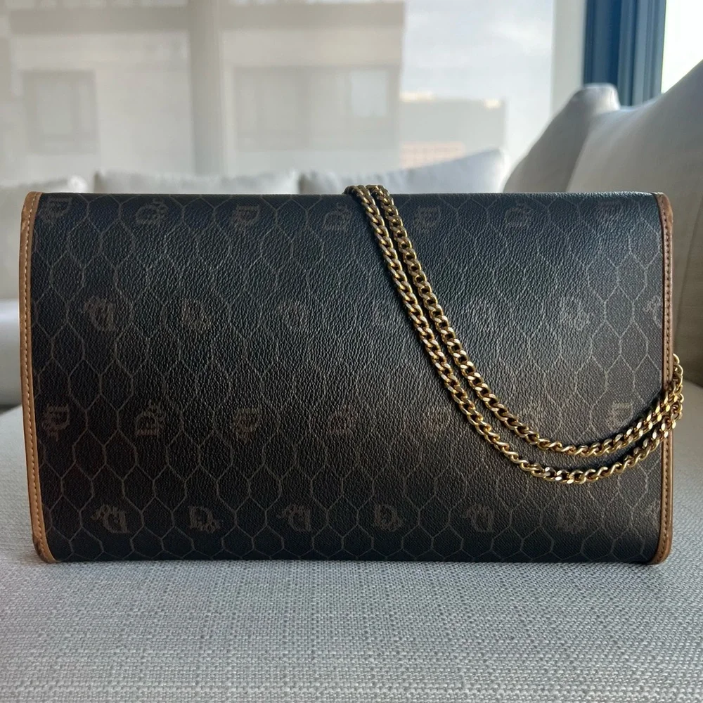 Dior Brown Honeycomb Coated Canvas Chain Crossbody Bag Dark brown - Picture 2 of 8